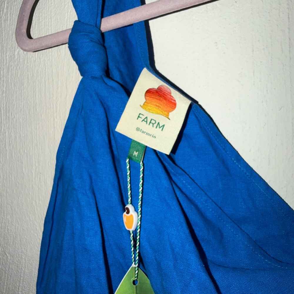 Farm Rio Blue Knot Crop Top One Shoulder Linen Blend NWT Size M - Picture 2 of 4